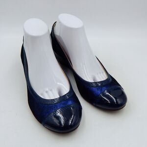 Cole Haan NikeAir Milly Wedge Pump Sz 9.5 Cobalt Blue Cap Toe Leather Rubber